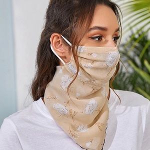 Floral Face Mask & Scarf Adjustable Ear Strips 4 A Comfortable Fit 100% Chiffon